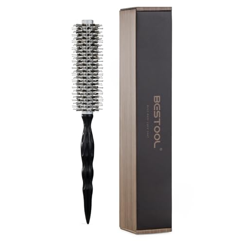 BESTOOL Lightweight Round Brush for Blow out Styling Small Boar Bristle Hair Brush to Add Shine/Smooth Creat Volume Best for Short/Medium Hair