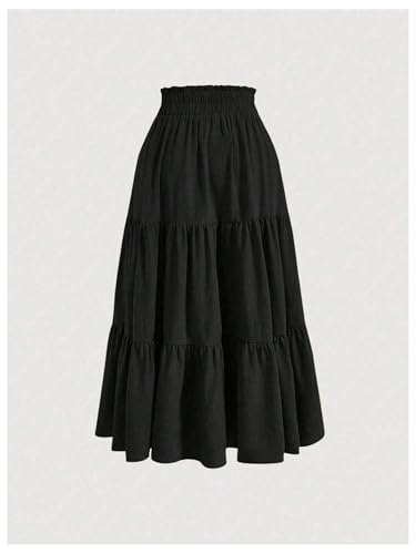 OYOANGLE Women's Plus Size Tiered Midi Skirt Elastic Waist Swing Flowy Ruffle A Line Boho Skirts2
