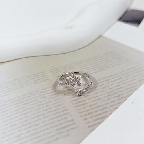Dainty Star Wrap Open Engagement Ring For Women Sparkly Cubic Zirconia Fashion Adjustable Finger Knuckle Statement Rings CZ Expandable Silver Lucky Stars Stacking Middle Band Wedding Promise Party Jewelry Gifts4