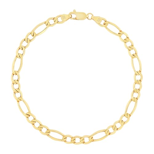 Nuragold 10k Real Yellow Gold Figaro Link 5.5mm Chain Bracelet (7