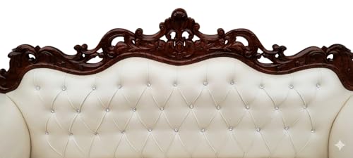 Image of Wooden 5 Seater Sofa Set | 3 +1 + 1 Solid Wood Hand-Carved White Heavy Sofa | Traditional Design Furniture for Living Room | Home | Office