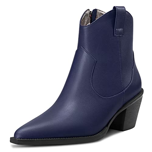 Castamere Mujer Bajos Gatito Heel Cerrado el Dedo del pie Puntiaguada Punta Botines Slip-on Clásico Dress de Boda Oficina Montar Botas Azul Marino 36 EU Cover