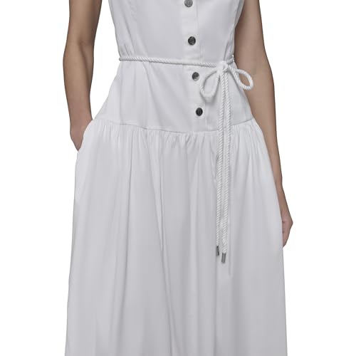 Image of Karl Lagerfeld Women's Sleeveless Square Neck Drope Waist Maxi Dress with Rope Belt