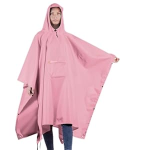 Hooded Rain Poncho with Pocket, for Men Women Adult, 3-in-1 Waterproof Lightweight Unisex Raincoat Hiking, Camping