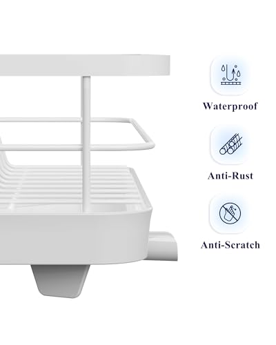 Kitsure Dish Drying Rack for Kitchen Counter, Stainless Steel Sink Organization and Storage Essentials with Cutlery Holder, Home and Appartment Decor, 12''W x 15.5''L, White