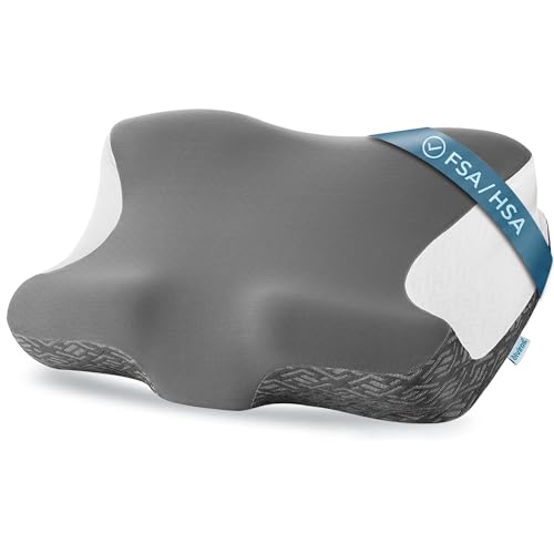 Elviros Cervical Neck Pillow for Neck Pain Relief, CPAP Pillow for Side, Back & Stomach Sleepers, Ergonomic Orthopedic Pillow for CPAP Users to Reduce Air Leaks and Mask Pressure, Dark Grey