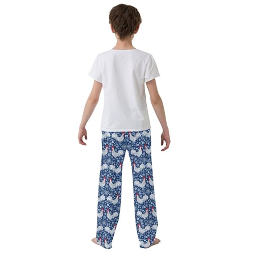 Winter Rooster Snowflake Boys Long Pants Soft Trousers Elastic Waist Kids Lounge Bottoms with Pockets S-XL3