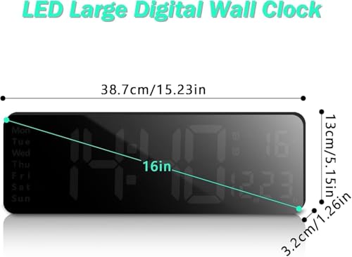 Image of DRUCILA Digital Alarm Clock Wall /Table 16.2 Inch Large LED Display with Date & Week, Remote Control, Adjustable Brightness, Big Wall Clock for Bedroom, Living Room, Office, USB Powered.