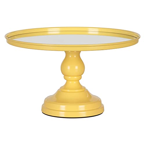 Amalfi Decor Cake Stand, Mirror Top Round Metal Pedestal Holder, Yellow, 12 Inches