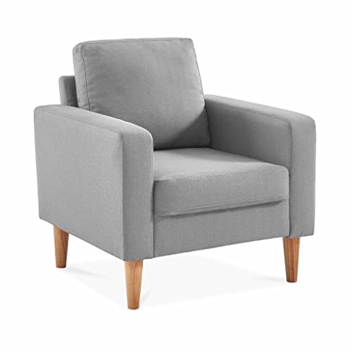 Alice's Home - Fauteuil scandinave en Tissu Gris Clair - Bjorn - Canapé 1 Place Fixe Droit Pieds Bois