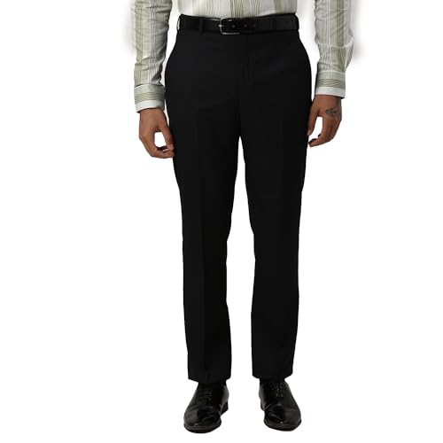 Image of Park Avenue Men's Polyester Blend Structure Pattern Smart Fit Flat Front Formal Trouser