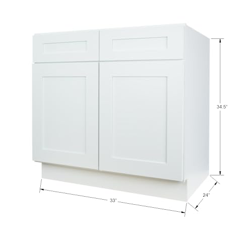 Hollywood Fabiani Design Sink Base Kitchen Cabinet 33 in. W x 24 in. D x 34.5 in. H in Shaker White Ready to Assemble