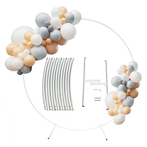 Round Backdrop Stand, 6.7ft Aluminum Balloon Arch Kit, White Circle Wedding Arch Frame, for Birthday Party, Graduation, Wedding and Bridal Shower Photo Background Decoration Cover