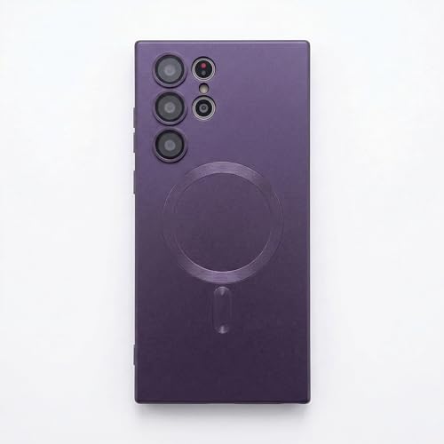 Magnetic Phone Case for Samsung Galaxy S24 Ultra Case with Camera Lens Protector Matte Cute Slim Soft Silicone Bumper Shockproof Metallic (Purple)