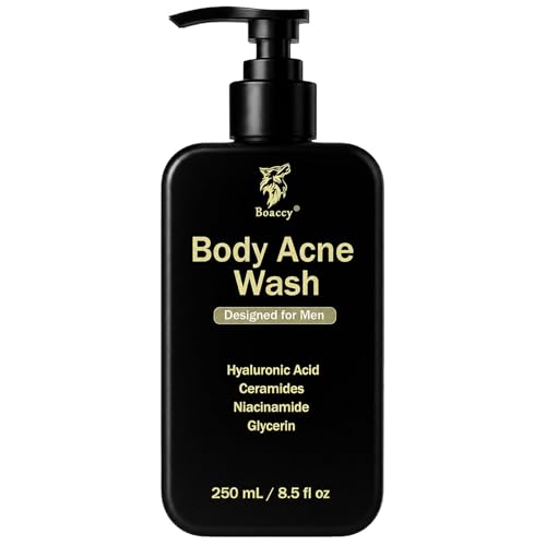 Boaccy Mens Acne Body Wash Acid Body Wash for Back Chest & Shoulders with Niacinamide Glycolic Acid & Ceramides 8.5 fl oz