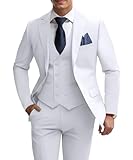Men's 3 Piece Slim Fit Suit, White Wedding Suits for Men Groomsmen Big and Tall Tuxedo Casual Suit M