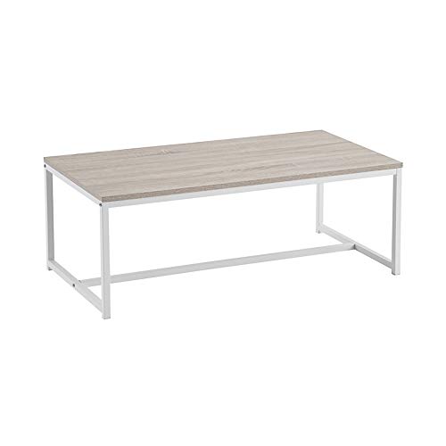 LOLAhome Mesa de Centro de Acero y Madera MDF nórdica en Blanco y Natural, de 100x50x36 cm