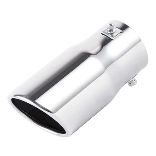 Escape Universal Coche Puntas Tubo Universales 6.3CM Accesorios Para Coche Acero Inoxidable Recto Ángulo Redondo Salida Única 1 Ud Tubo Punta Escape(Silver)