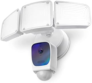 Home Zone Security Triple Head Floodlight Camera – Smart 2.4 GHz 1080P Outdoor Hardwired 3500 Lumen LED Flood Light Camera with 128GB Local Storage Included, White