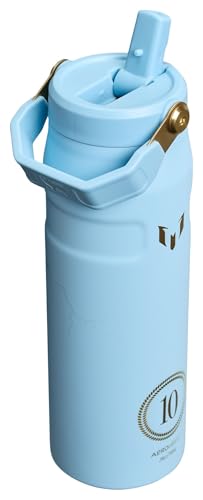 Image of STANLEY IceFlow Flip Straw 2.0 Bottle, 24 oz, Messi Striker Blue | Easy Carry Handle | Twist On Lid and Flip Up Straw | Lightweight Water Bottle | Insulated Stainless Steel | BPA-Free