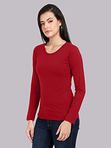 Image of FLEXIMAA Women's Cotton Plain Round Neck Full Sleeve T-Shirt