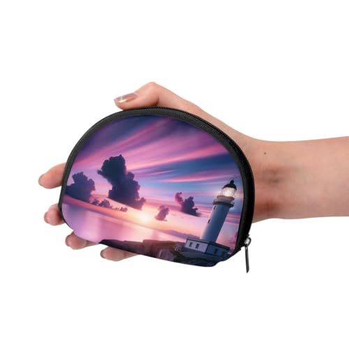 Portable Coin Purse Sunset-Lighthouse-Ocean-Sea Mini Zippered Money Pouch Card Holder3