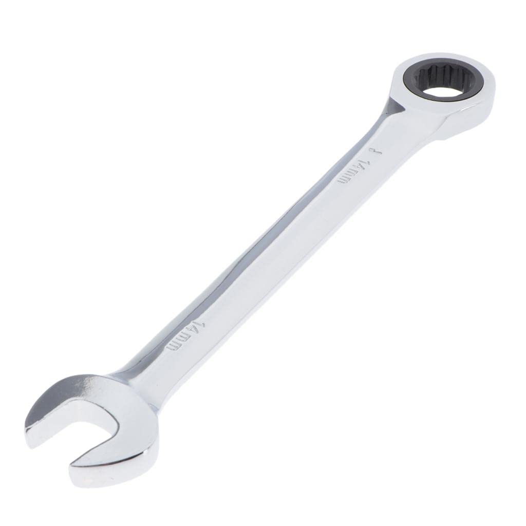 Skkwjege Silver, 14 Mm Steel Metric Ratchet Wrench Fixed Head Mirror Polishing Maintain Tools 14 Mm, Silver