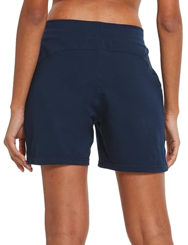 Image of BALEAF Women's Cotton Yoga Shorts Sweat Athletic Lounge Beach Shorts Jersey Pull On with Drawstring Pockets Summer
