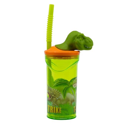 GOBELET RÉUTILISABLE POUR ENFANTS EN PLASTIQUE SANS BPA 430 ML AVEC FIGURINE 3D SUR LE COUVERCLE | DINOSAUR