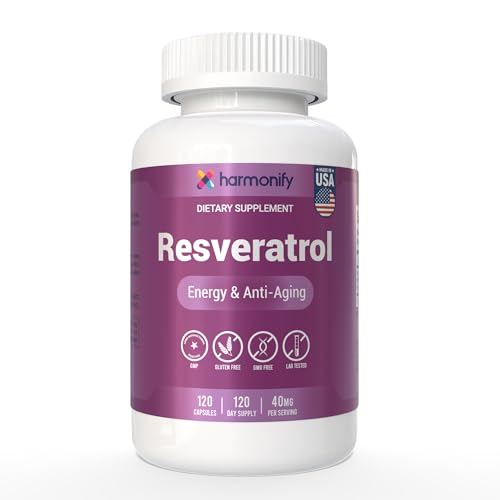 HARMONIFY Resveratrol Supplement - Pure Trans-Resveratrol from Japanese Knotweed - Supports Energy & Anti-Aging - Potent Antioxidant - 120 Capsules for 120 Day Supply - Made in USA, Lab Tested