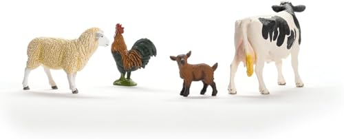 schleich FARM WORLD | Bauernhof Starterset 42729 | Spielset mit Ziege, Kuh, Schaf & Hahn | detailgetreue Tierfiguren & Sammelfiguren | Bauernhof Spielzeug ab 3 Jahren | schleich Tiere Set aus 4 Teilen