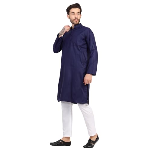 Image of Sadree Men's Cotton Blend Light Weight|Knee Length|Mandrin Collor|Relax comfert|Classic Style Kurta Pyjama Set