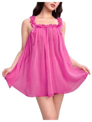 Image of MakeMeChic Women's 2 Piece Sexy Lingerie Dress Set Bow Babydoll Nightgown