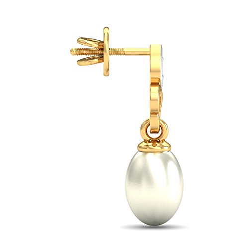 KuberBox 18KT Yellow Gold Diamond Kiya Pearl Drop Earrings for Women - Image 3