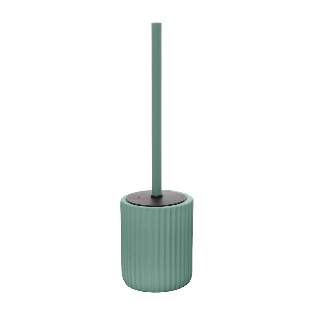 Inbagno Porta scopino WC Verde cannettato in Ceramica Soft Touch, setole Nere Anti-igieniche con paraspruzzi, Spring