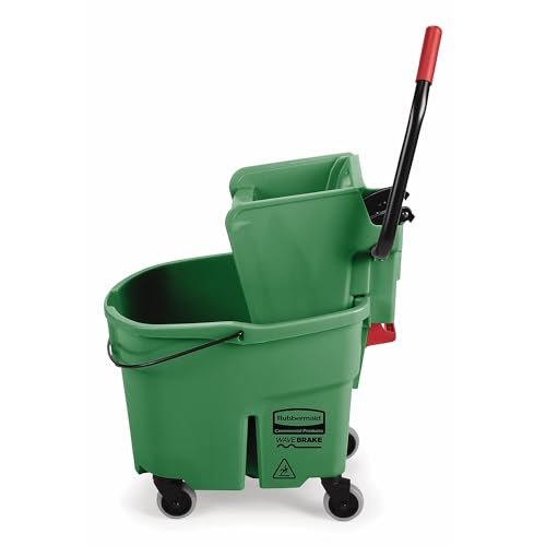 Image of Rubbermaid Commercial Products WaveBrake 35 QT Side-Press Mop Bucket and Wringer Combo on Wheels Green for Heavy-Duty Floor Cleaning