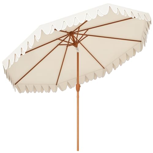 Outsunny Parasol de jardin Parasol droit inclinable rond Ø 264 cm avec volants tissu polyester haute densité anti-UV mât démontable 8 baleines - crème