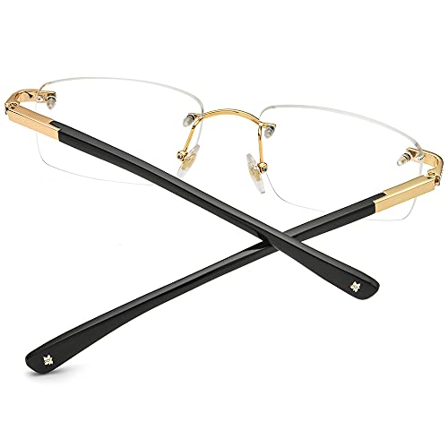 Image of HEPIDEM 100% Really Buffalo Horn Glasses,Square Rimless Luxury Buffs Eyeglasses with Zircon Diamonds
