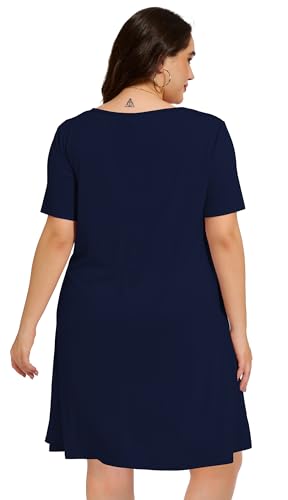 Image of elescat Plus Size Summer Dresses for Women Casual Short Sleeve Pockets Loose Oversized T Shirt Sundress 2026