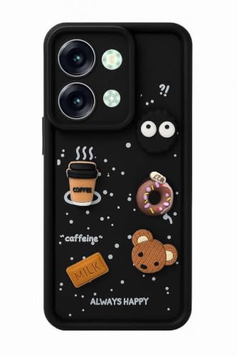 Image of Bintage Cute Fun Taddy Cartoon 3D Ball Bear Milk Donut Coffee Cup Silicon Case Full Body & Camera Protection Back Cover Compatible for itel P40 Plus - Black