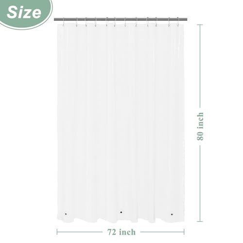 Image of Mrs Awesome Long Clear Shower Curtain Liner with 3 Magnets, 72x80 Premium Flexible Sturdy Plastic Shower Curtain for Bathroom Lightweight, Waterproof, Clear