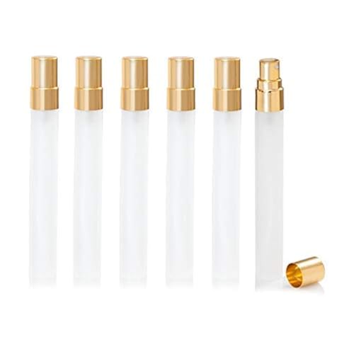 Enslz Lot de 10 mini flacons vaporisateurs en verre dépoli rechargeables pour parfum - Vides - Atomiseur en verre pour voyage (or)