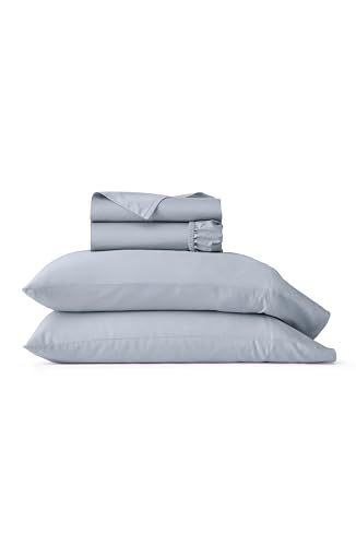 Image of BOLL & BRANCH Signature Hemmed Sheet Set - Split King, Hydrangea - Luxury 100% Organic Cotton - Includes 1 Flat, 2 Fitted, 2 Pillowcases - Buttery Soft
