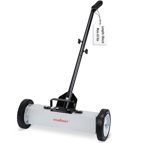 HORUSDY 18-Inch Rolling Magnetic Sweeper with Wheels, Magnet Pickup Sweeper, Push-Type Nail Magnet Sweeper for Workshop, Garage, and Yard Cleanup