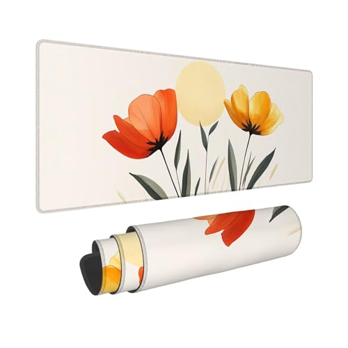 Alfombrilla Ratón Amapola Alfombrilla Ratón XXL 900x300x3mm, Sol Mouse Pad Protector Mesa Escritorio, Impermeable Antideslizante Mousepad Extendida con Bordes Cosidos para Regalo Jugadores, PC WR-791