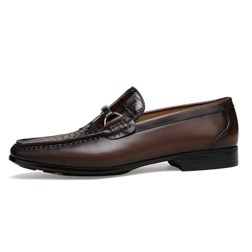 Image of Men's Dress Shoes Slip-On Loafers Leather Formal Shoes Crocodile Printed with Buckle