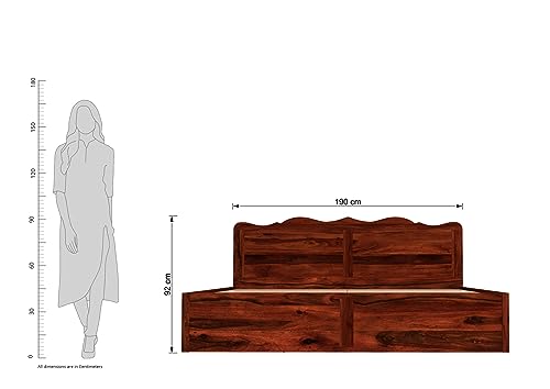 Image of Solid Sheesham Wood Mehraab King Size Bed with Box Storage | Wooden Palang Cots for Bedroom, Living Room, Hotel and Home (Honey Finish)