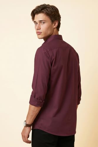 Image of Peter England Men's Slim Fit Full Sleeve Casual Shirt in Twill Weave Cotton