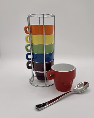 Image of gypsy color 3 oz Espresso Stacking Mug Set with Metal Stand, Set of 6