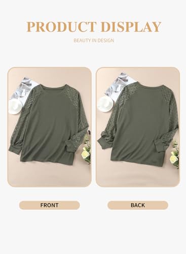 Eytino Plus Size Tops for Women Lace Long Sleeve Crew Neck Waffle Knit Business Work Dressy Shirts(1X-5X)3